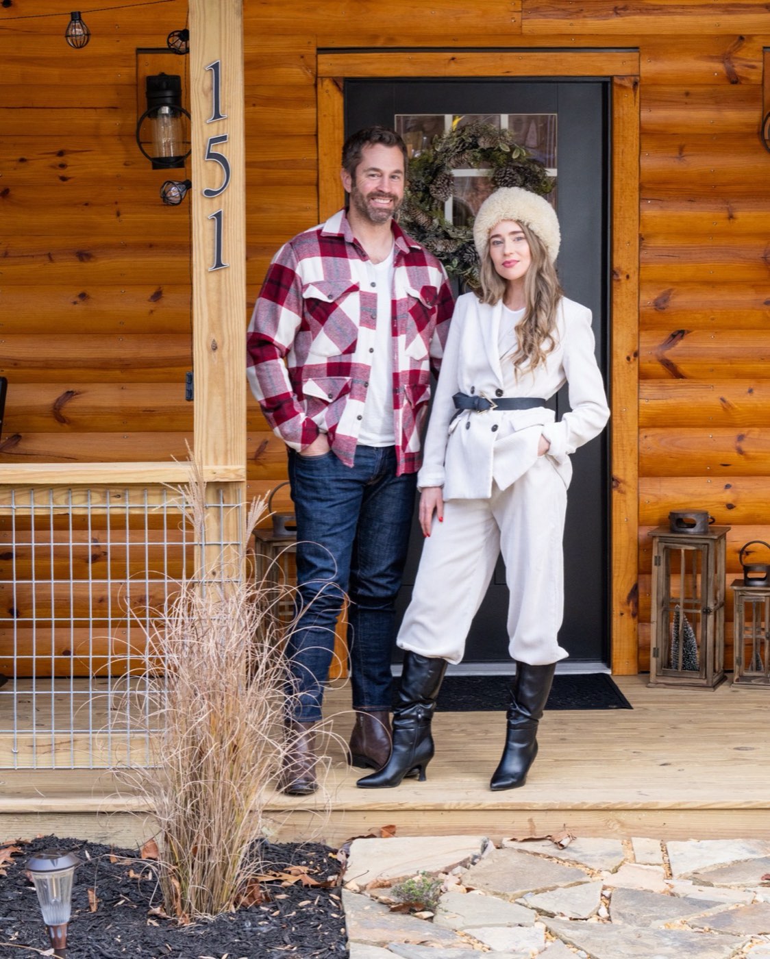 Alena and Dave on the front porch of Harmony Luxury Lodge